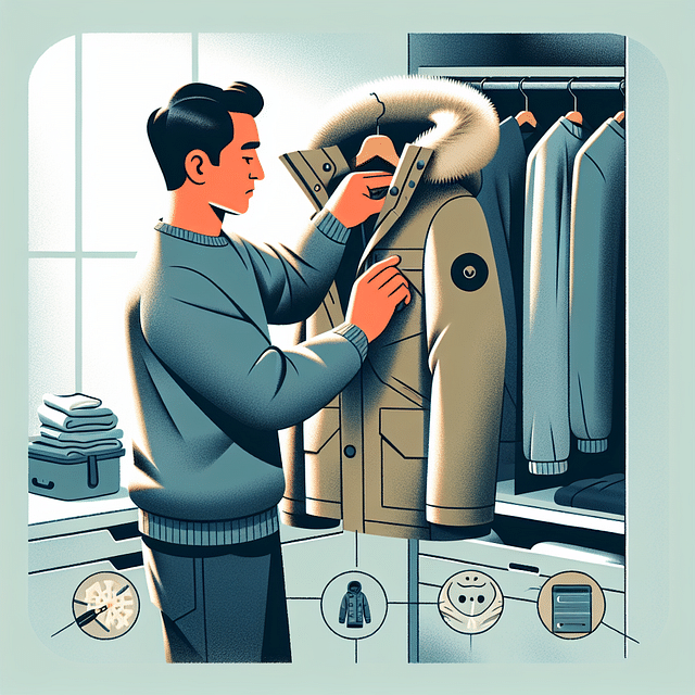 Inspecting a parka during seasonal storage