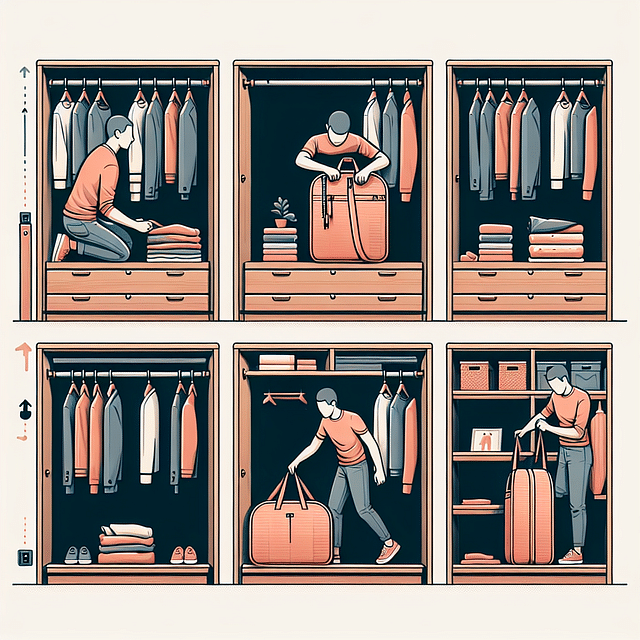 Storing a garment bag on a closet shelf