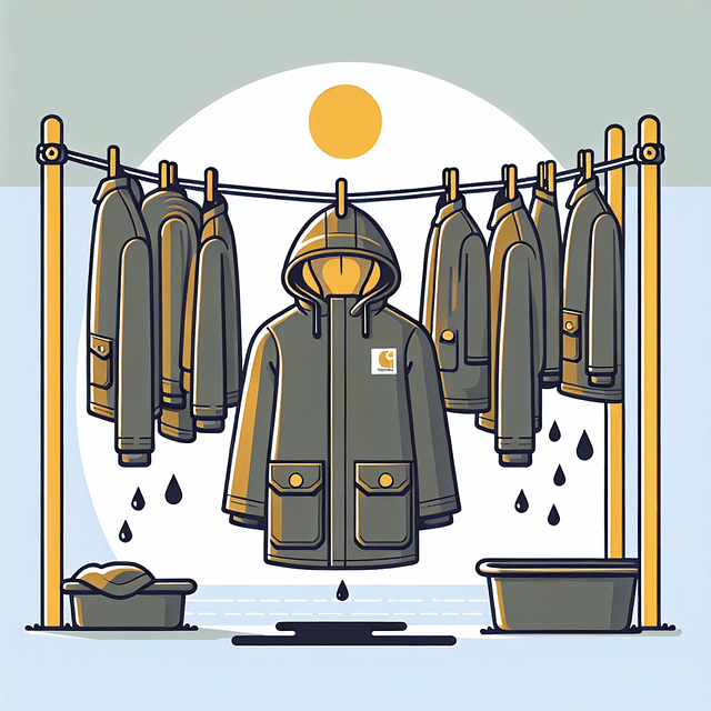 Carhartt parka being air-dried after a wash
