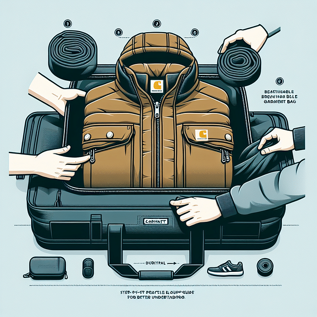 Carhartt parka being placed in a breathable garment bag