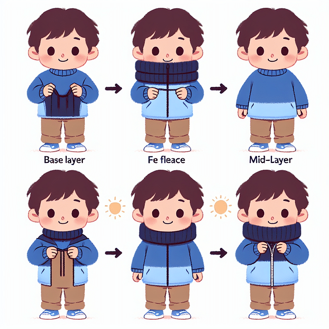 child with a fleece mid-layer on top of a base layer