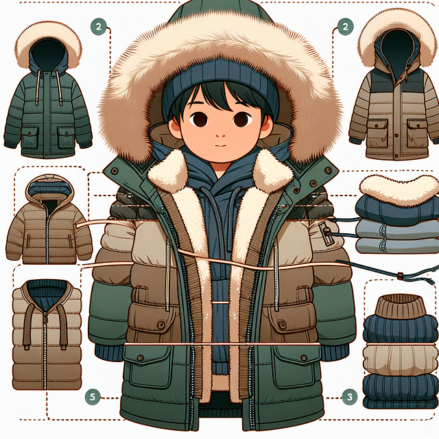 child wearing a parka over layers for winter