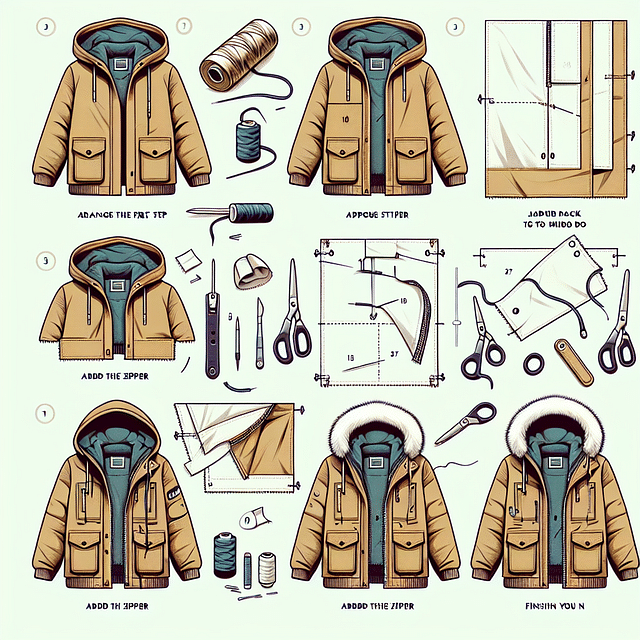 sewing pieces of a designer parka