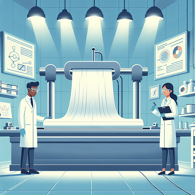 fabric being stretched and tested in a laboratory setting