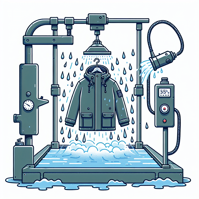 parka being sprayed with water in a rain simulator test