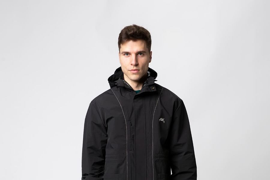 contrasting stitching on parka