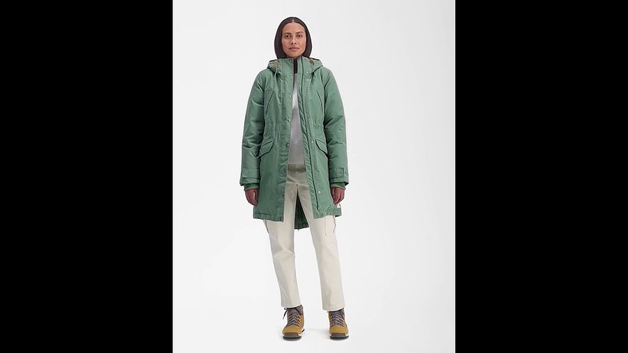 Colorful collection of sustainable North Face parkas